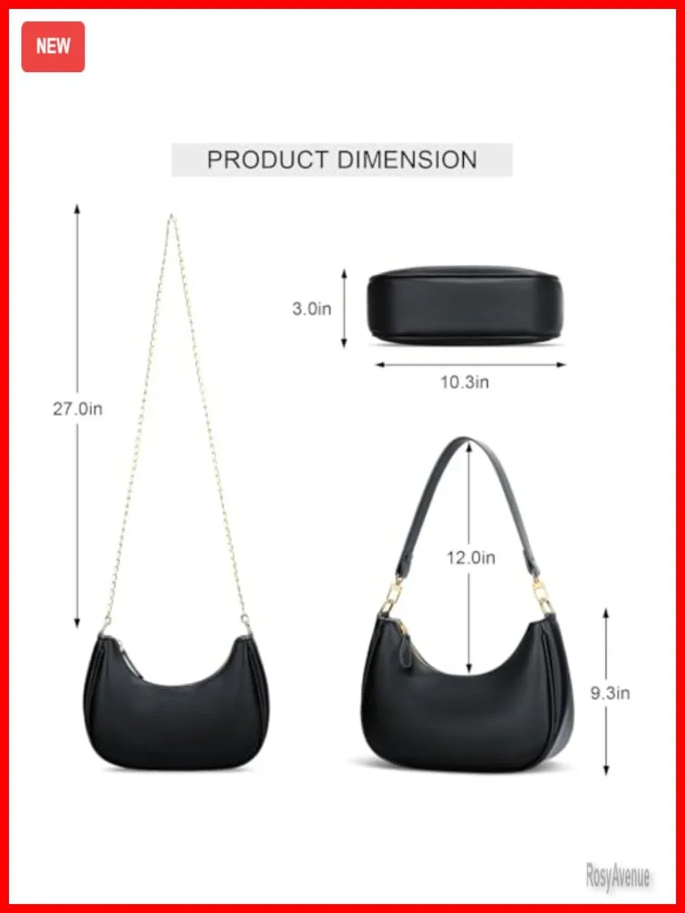 Small Crescent Hobo Bag PU Leather Crossbody Shoulder Purse Clutch Handbag